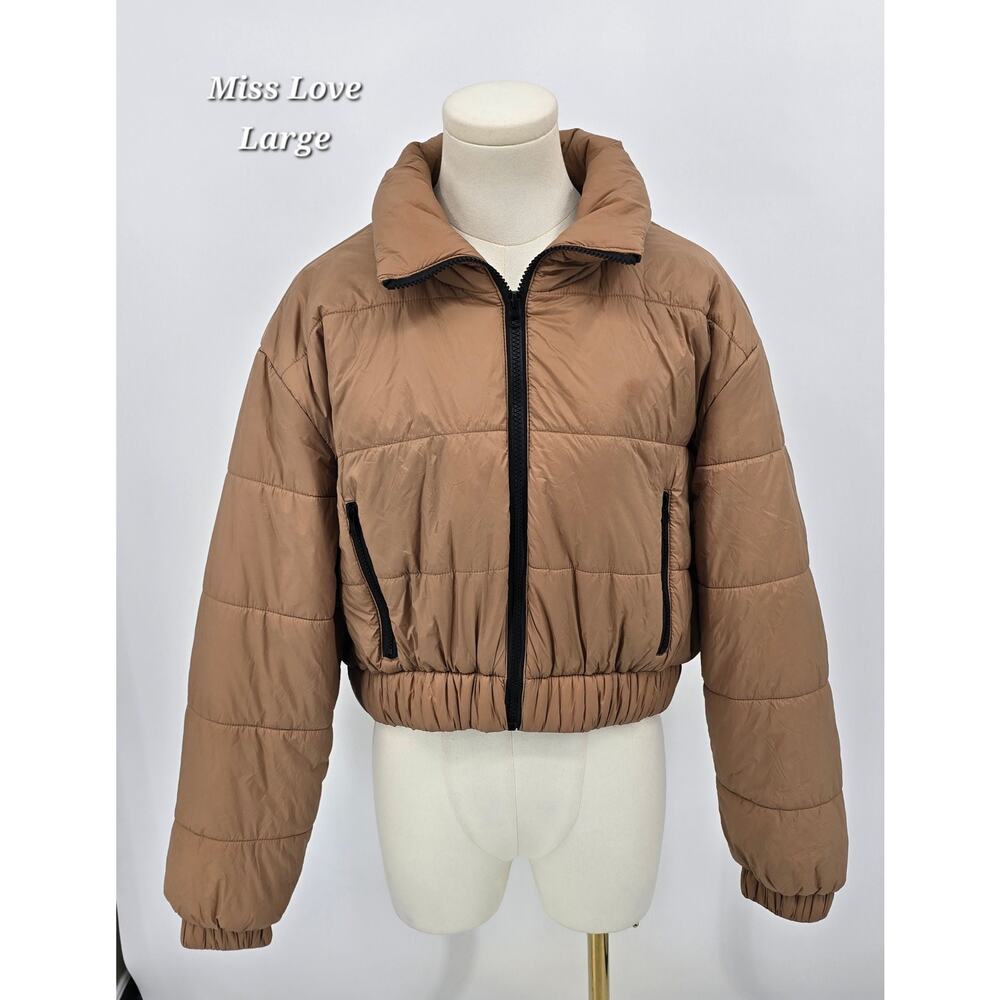 Miss Love Camel Puffer Jacket – Large Minimalist Earth Tones Clean Girl